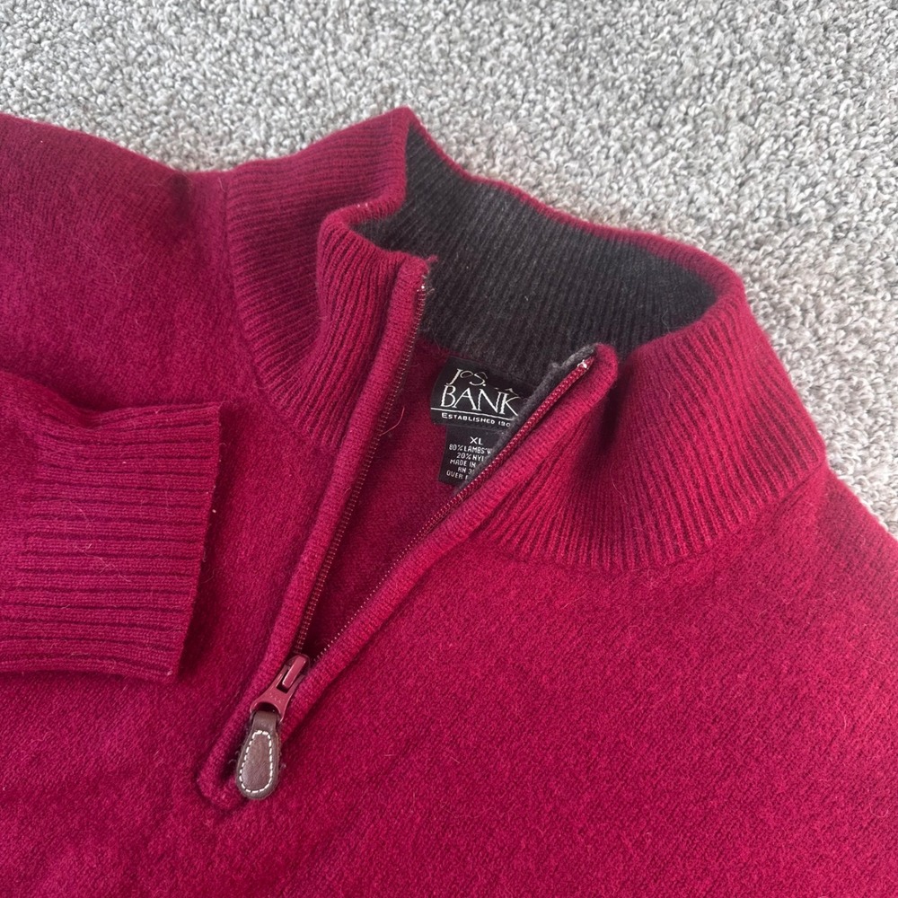 Jos A Bank 1/4 Zip Sweater Mens XL Lambswool Nylon Casual Preppy Business READ